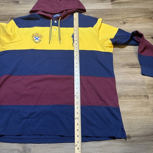 Polo Ralph Lauren Mens XXL Big Pony Crest Hoodie Rugby Shirt Striped Navy Burgun - Picture 13 of 15